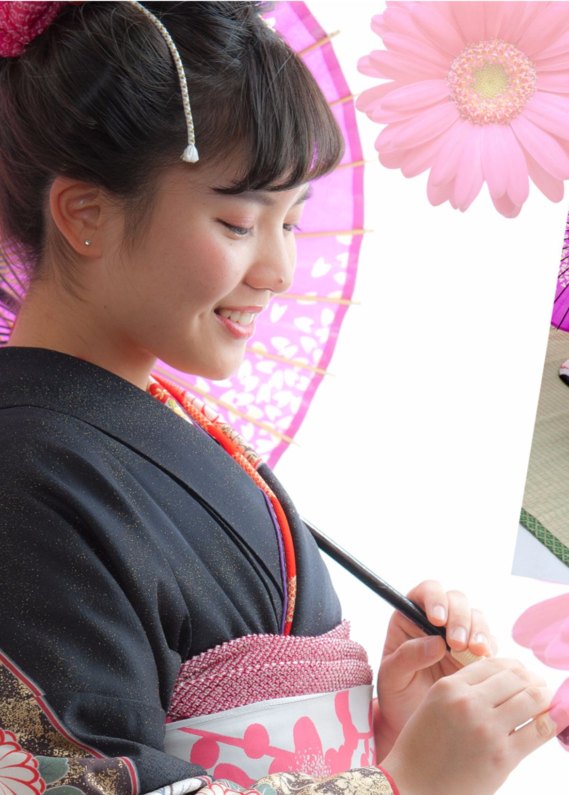 日本髪を結った振り袖女性の横顔の写真